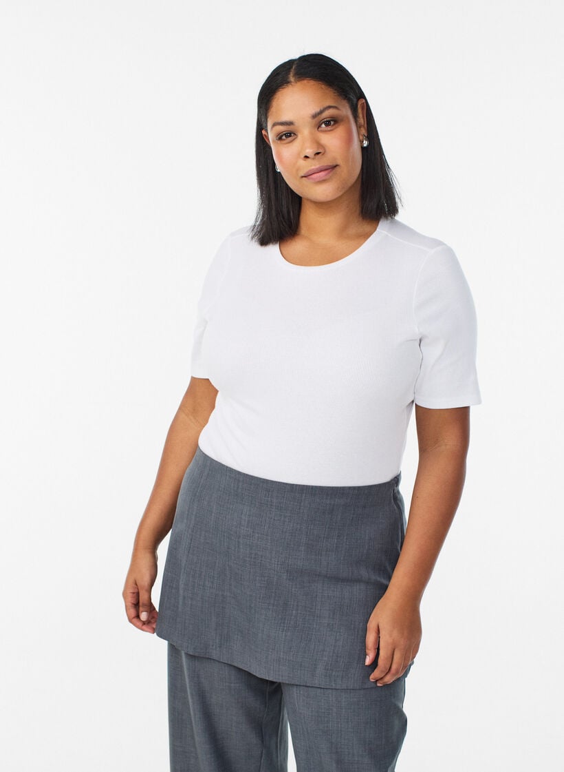 Basic rib T-shirt met ronde hals, Wit, Model image number 0