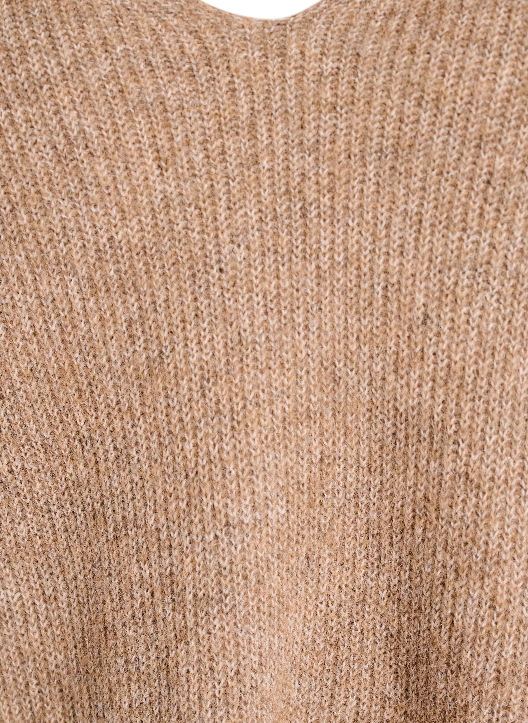 Zizzi Gebreide blouse met V-hals en raglanmouwen, Bruin, Packshot image number 2