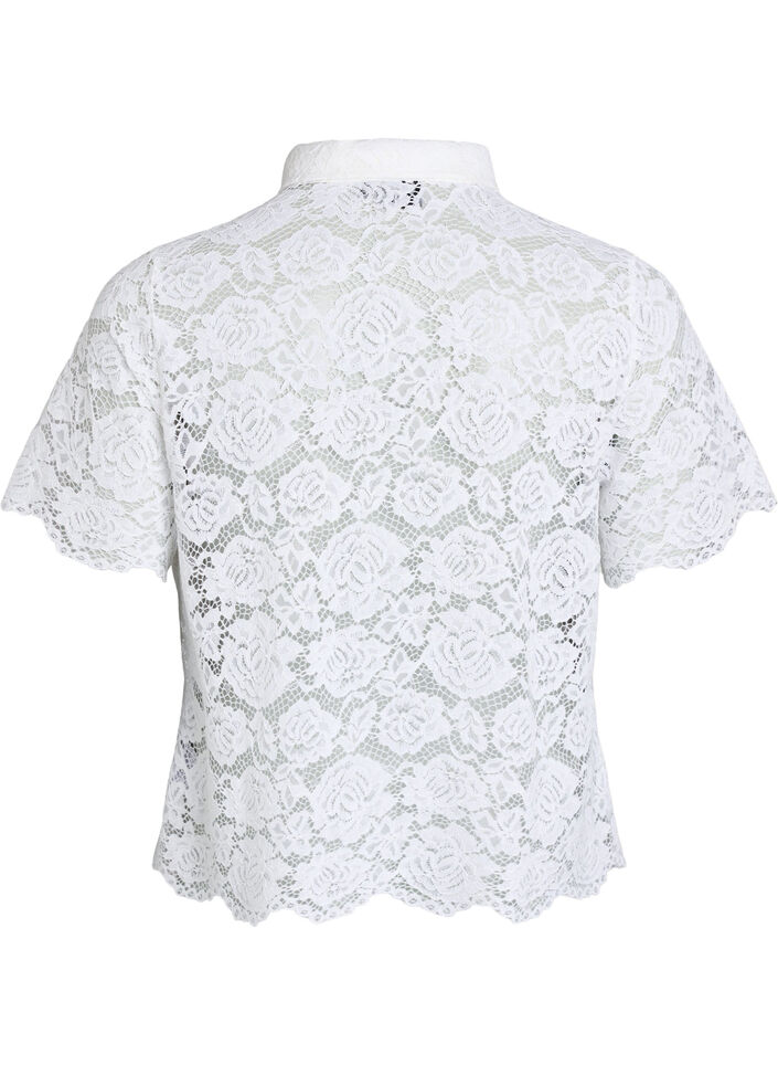 Kanten shirt blouse met parelknopen, Wit, Packshot image number 1