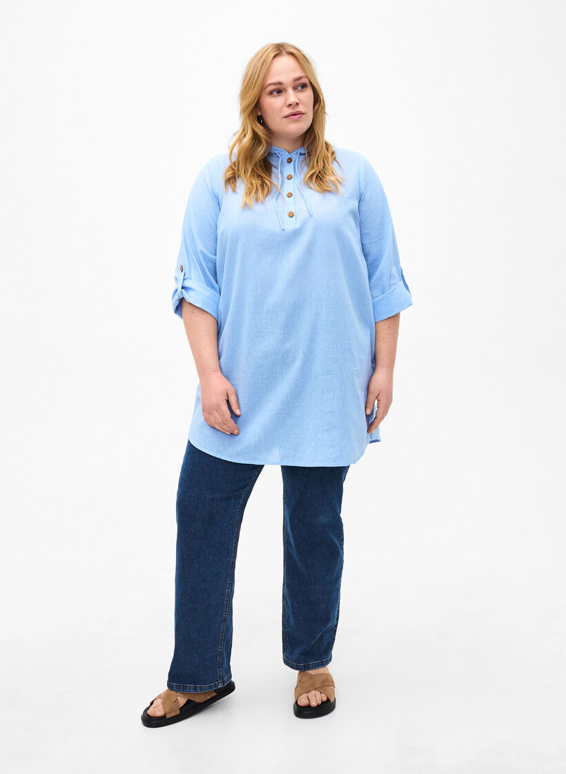 Tuniek met capuchon van katoen en linnen, Serenity, Model image number 2
