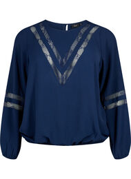 Blouse met lange mouwen en kant, Navy Blazer