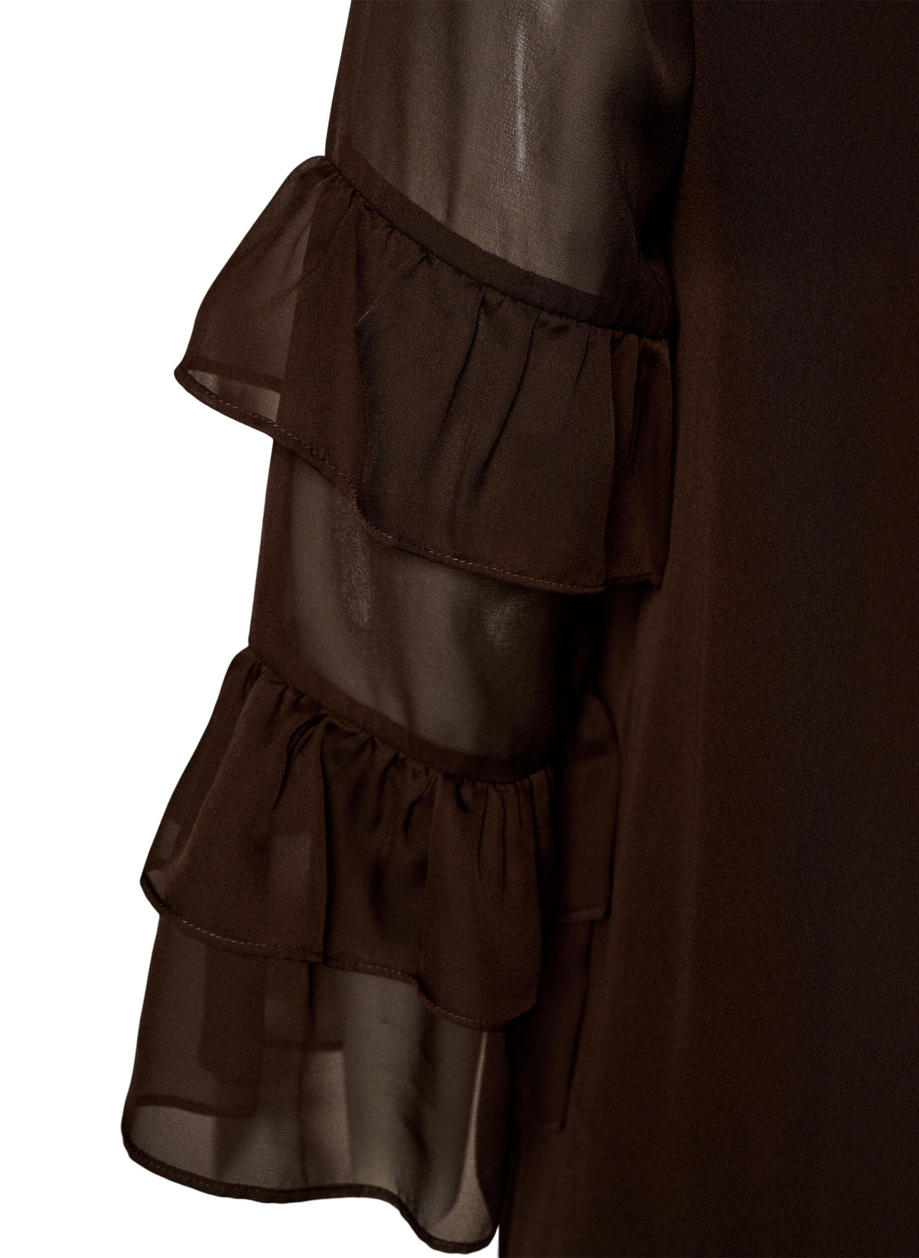 ZizziKorte jurk met transparante ruchesmouwen, Bruin, Packshot image number 3