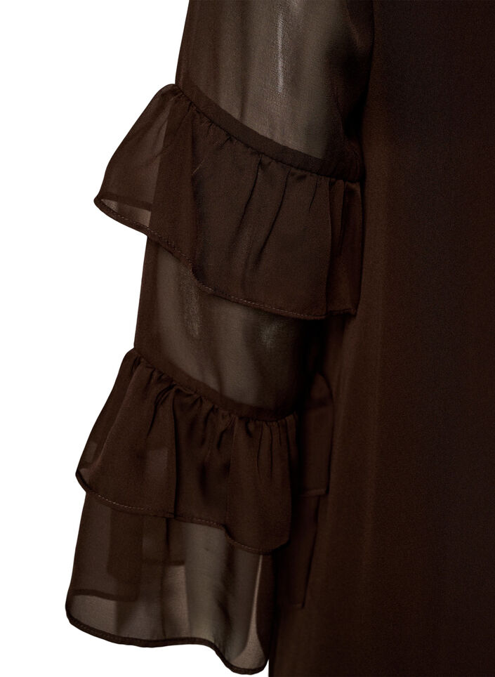 Korte jurk met transparante ruchesmouwen, Bruin, Packshot image number 3