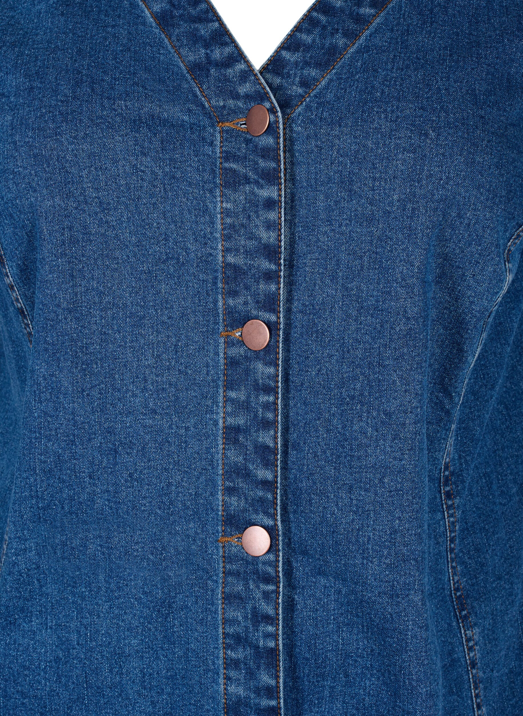 Zizzi Korte denim jurk met V-hals, Blauw, Packshot image number 2