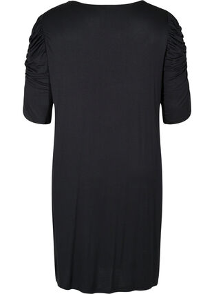 Effen viscose jurk met 2/4 mouwen , Black, Packshot image number 1