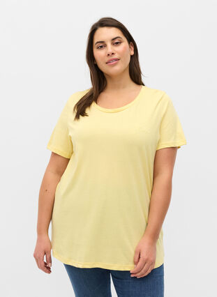 Katoenen t-shirt met print, Pale Banana Shine, Model image number 0