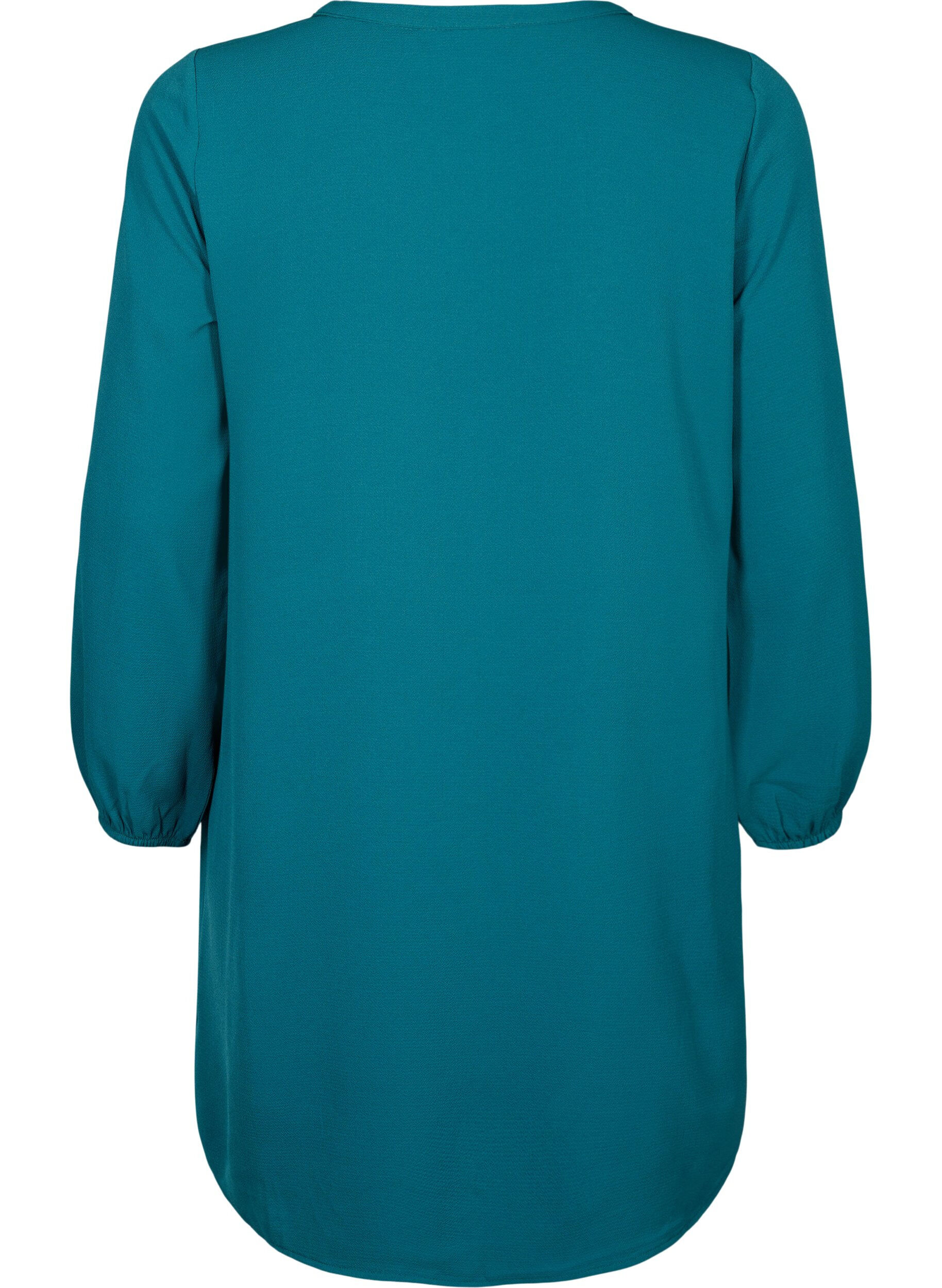 Zizzi Jurk met lange mouwen en V-hals, Deep Teal, Packshot image number 1
