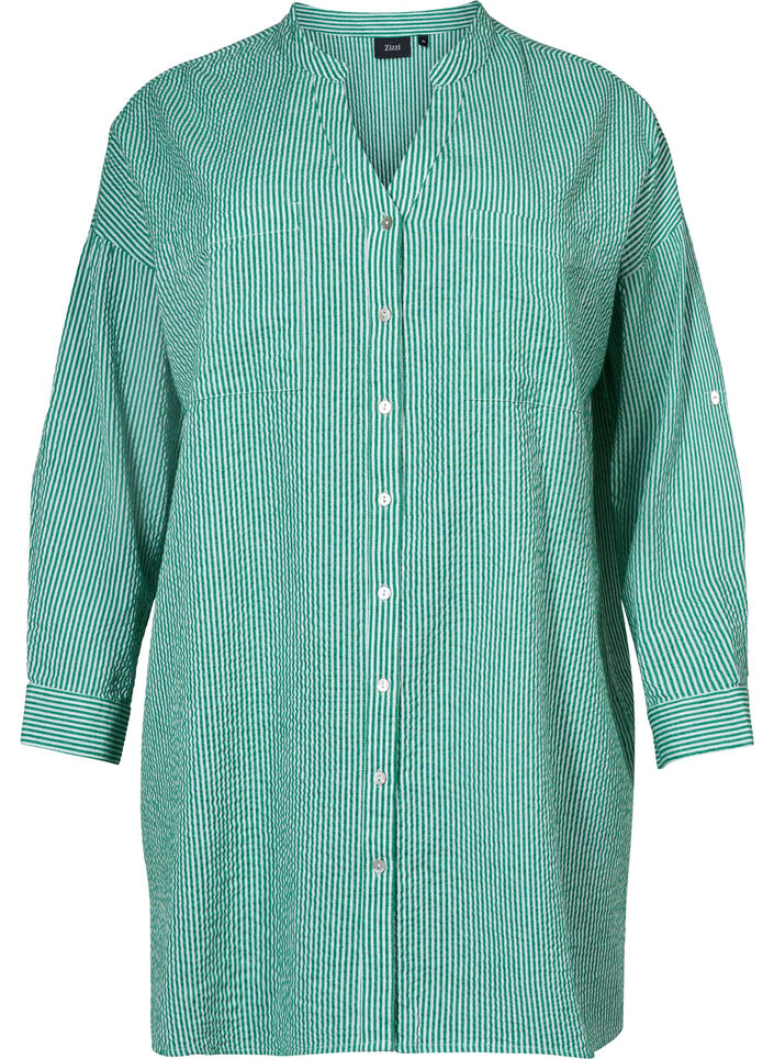 Gestreept katoenen overhemd met 3/4 mouwen, Jolly Green Stripe, Packshot image number 0