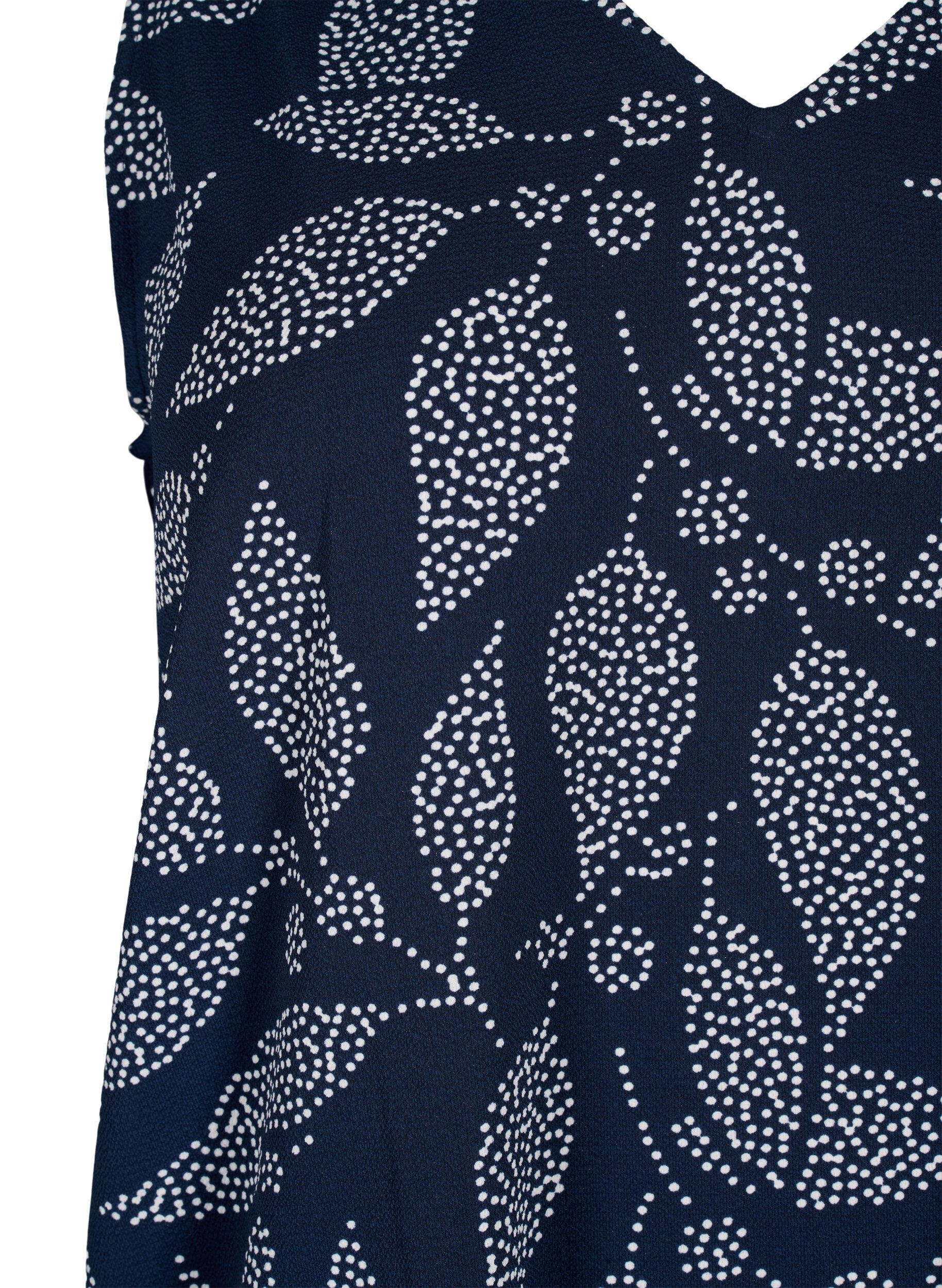 Zizzi Bedrukte top met v-hals, Navy B. w. Dot Leaf, Packshot image number 2