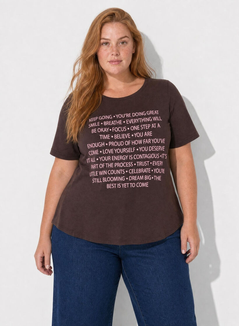 T-shirt met motief, Bruin, Model image number 0