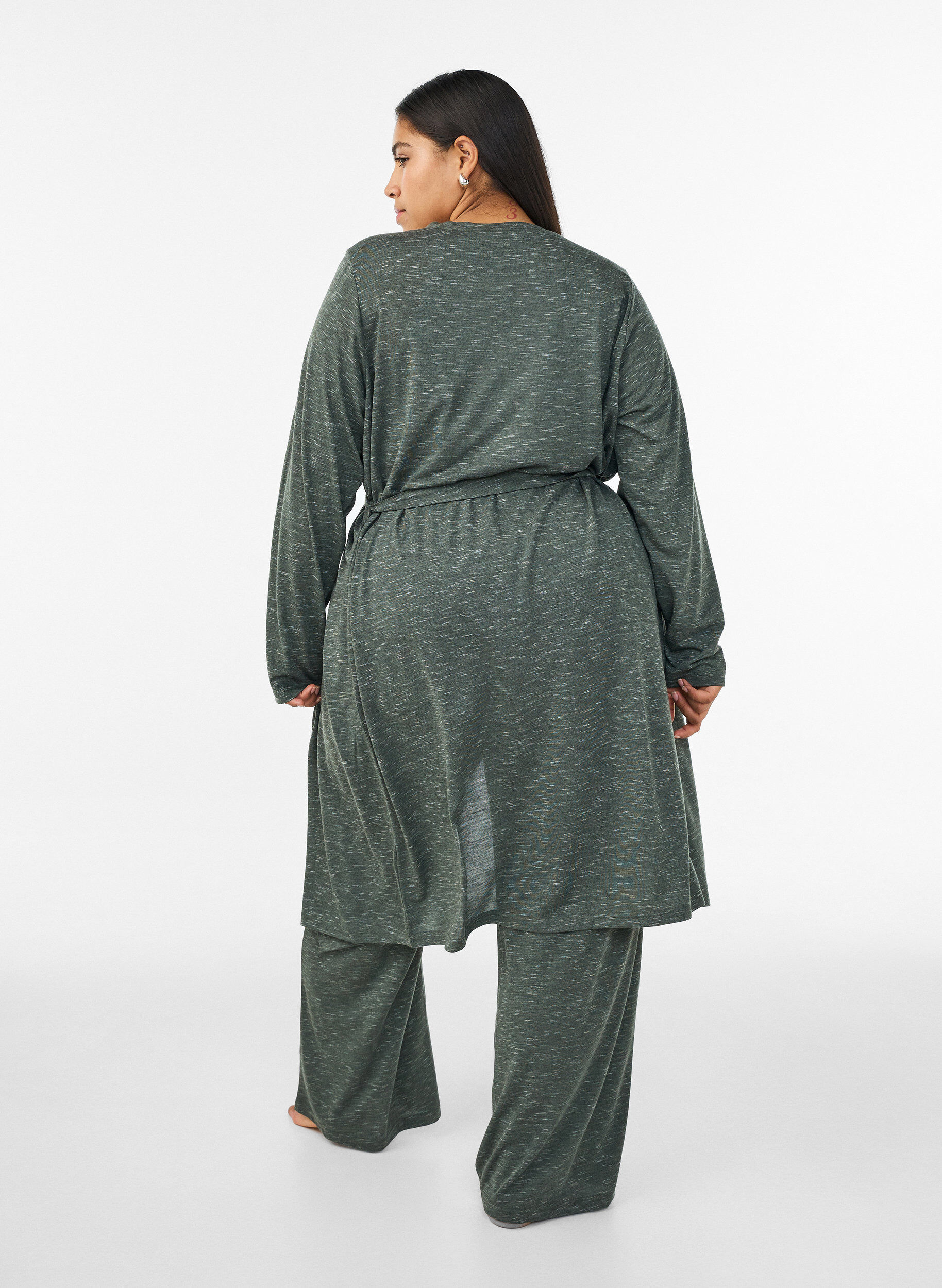 ZizziLange jersey vest met strikceintuur, Groen, Model image number 1