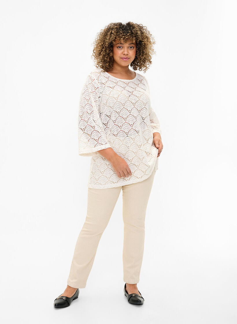 Crochet Blouse met 3/4 mouw, Sandshell, Model image number 2