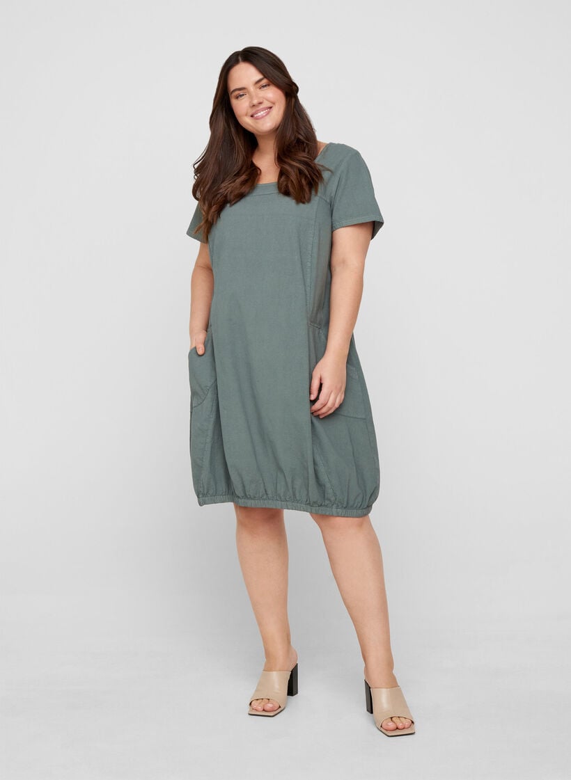 Katoenen jurk met korte mouwen, Groen, Model image number 1