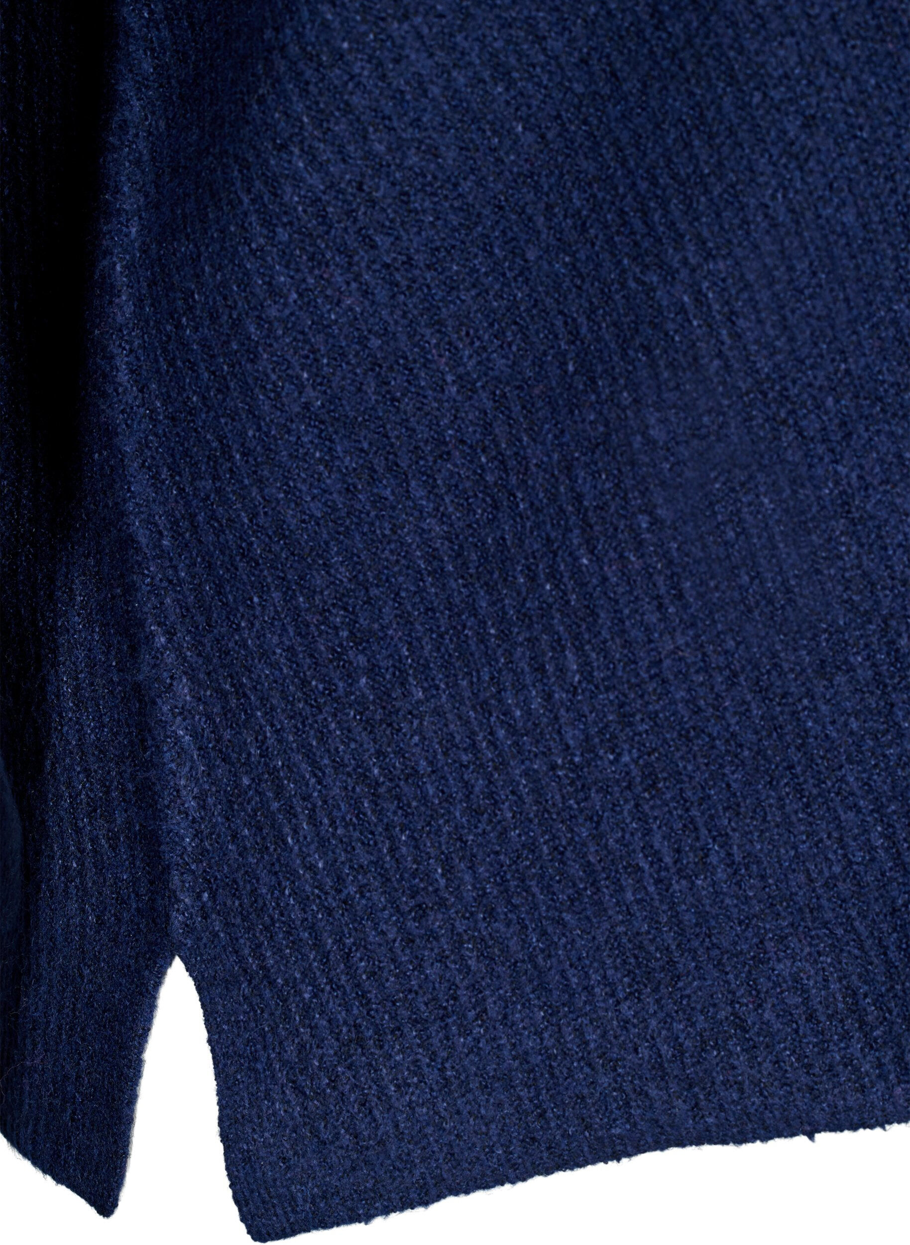 Zizzi Gebreide blouse met V-hals en lange mouwen, Naval A. Black Mel., Packshot image number 3