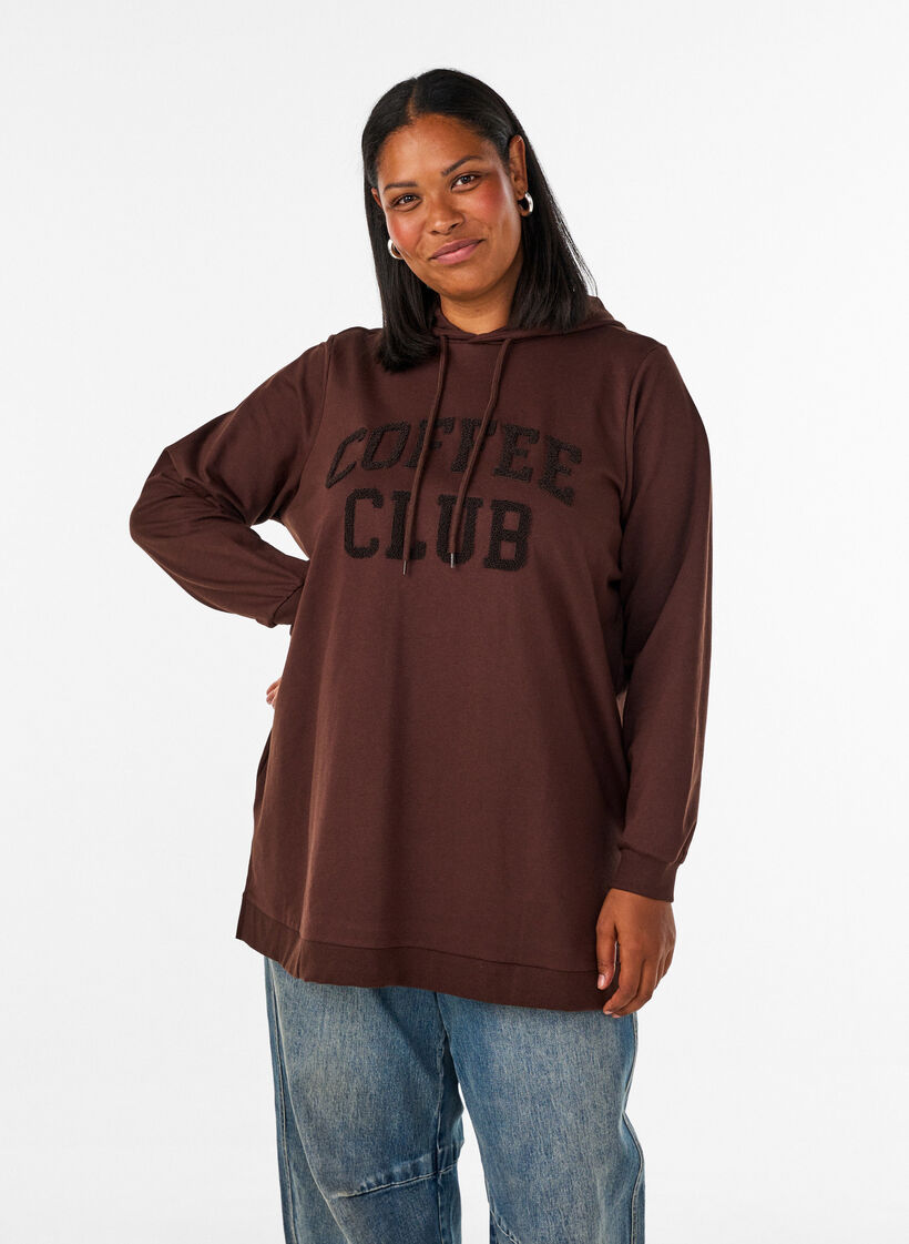 Hoodie met een terry tekstmotief, Bruin, Model image number 0