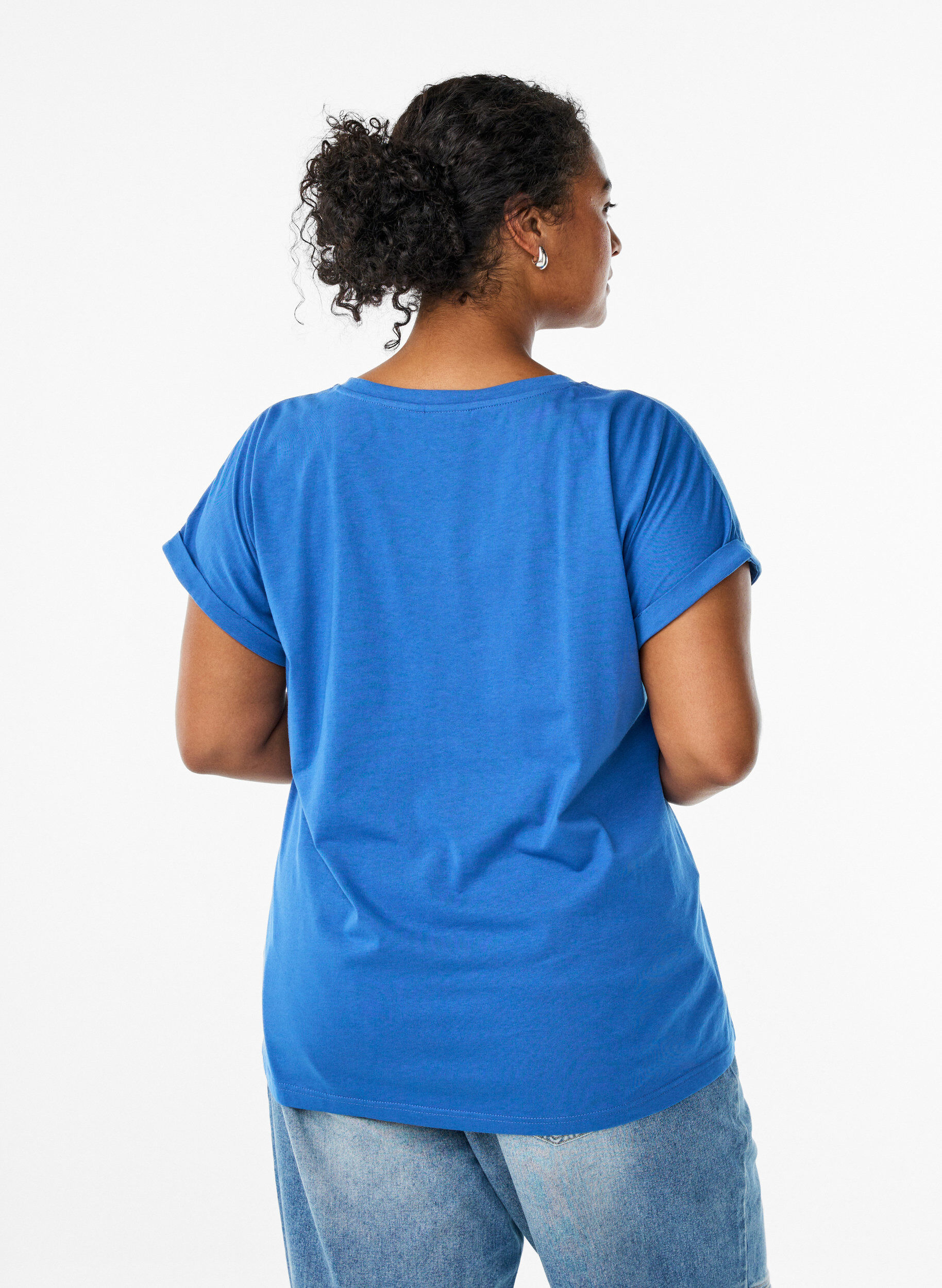 ZizziT-shirt met korte mouwen van katoenmix, Blauw, Model image number 2