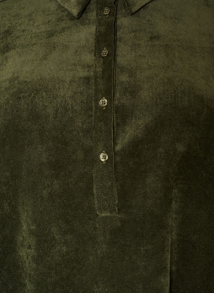 Corduroy overhemdjurk met kraag en knoopsluiting, Groen, Packshot image number 2
