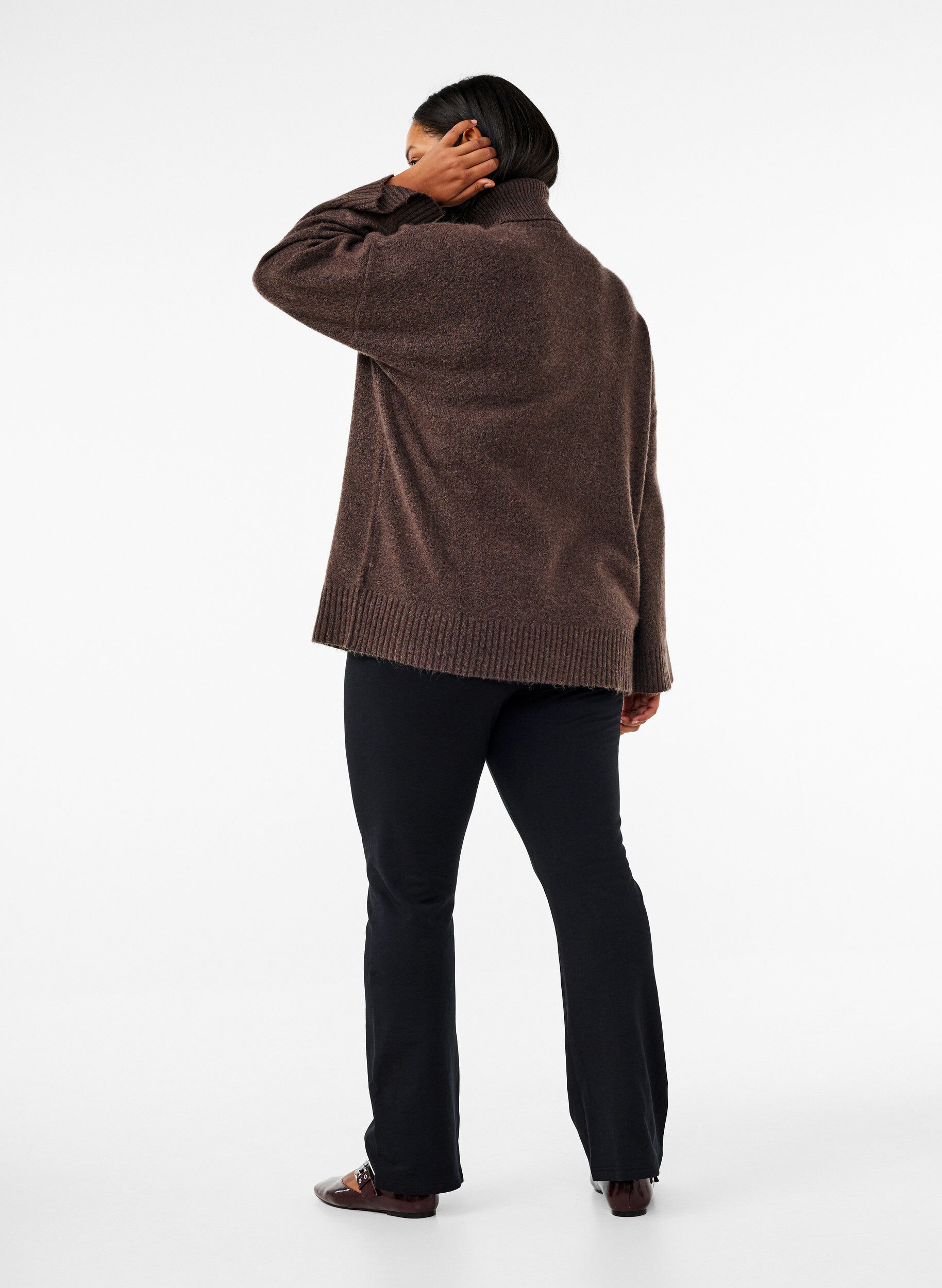 Zizzi Flared jerseybroek, Zwart, Model image number 1