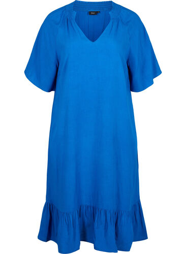 Viscose jurk met korte mouwen en v-hals, Classic Blue, Packshot image number 0