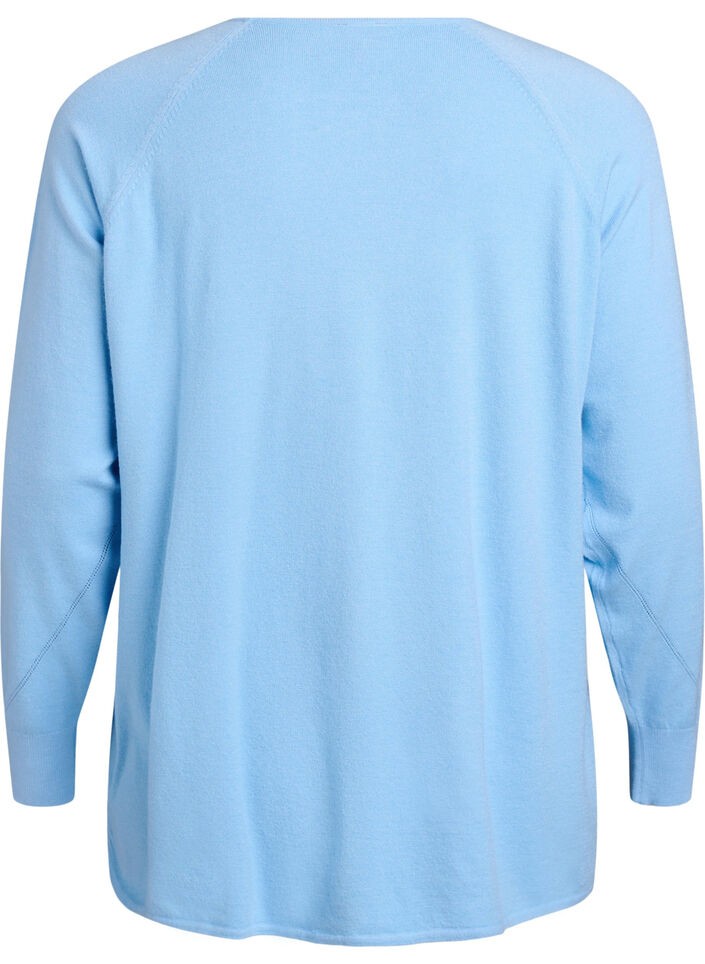 Gebreide blouse met ronde hals en gebreid patroon, Blauw, Packshot image number 1