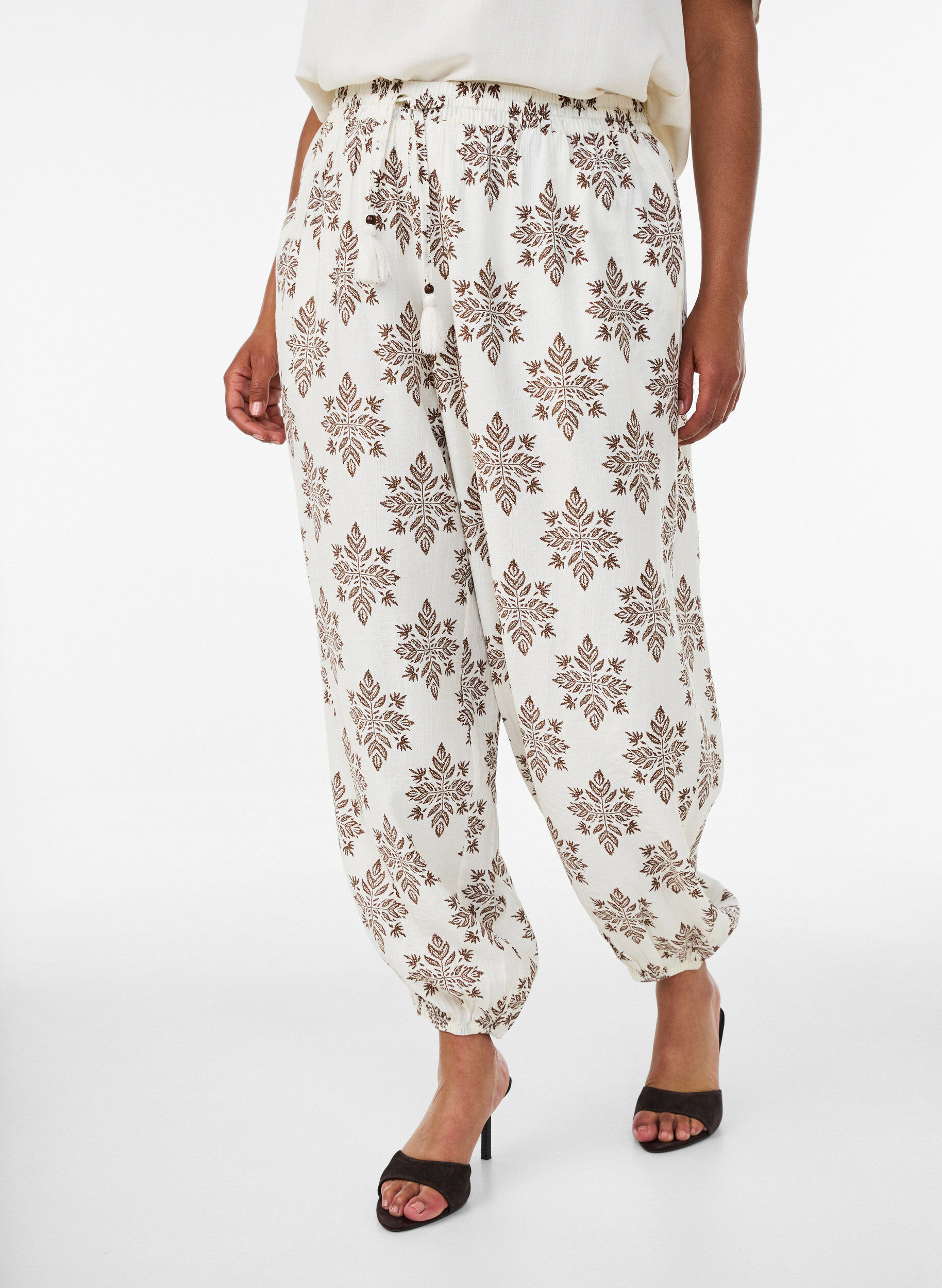 ZizziGepatroonde ballonbroek met hoge taille, Vanille, Model image number 2