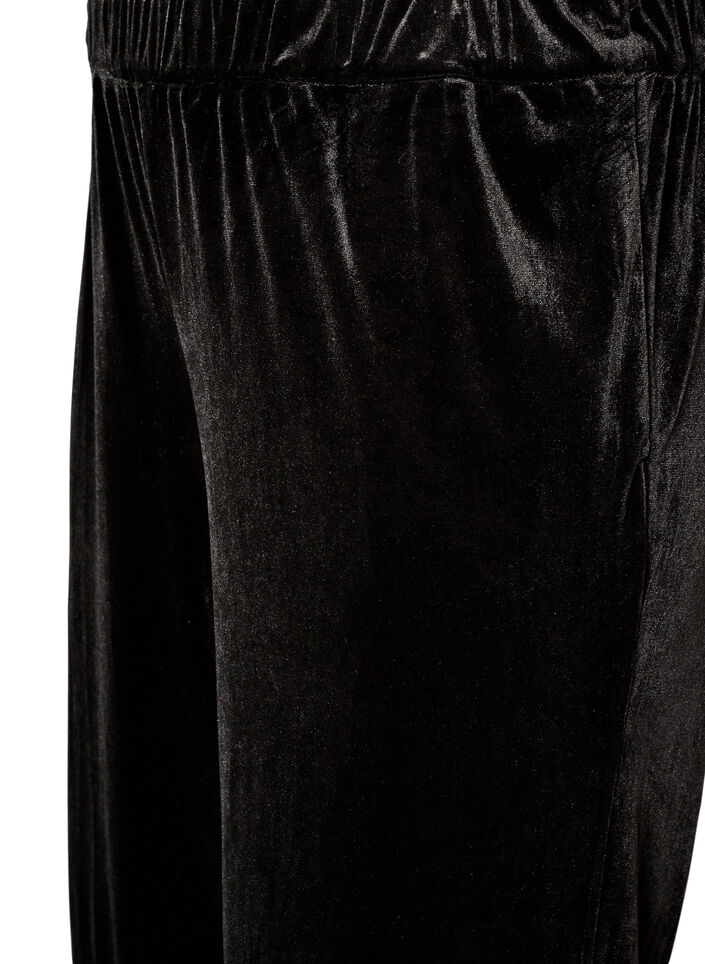 Fluwelen broek met kanten rand en wijde pijpen, Zwart, Packshot image number 2