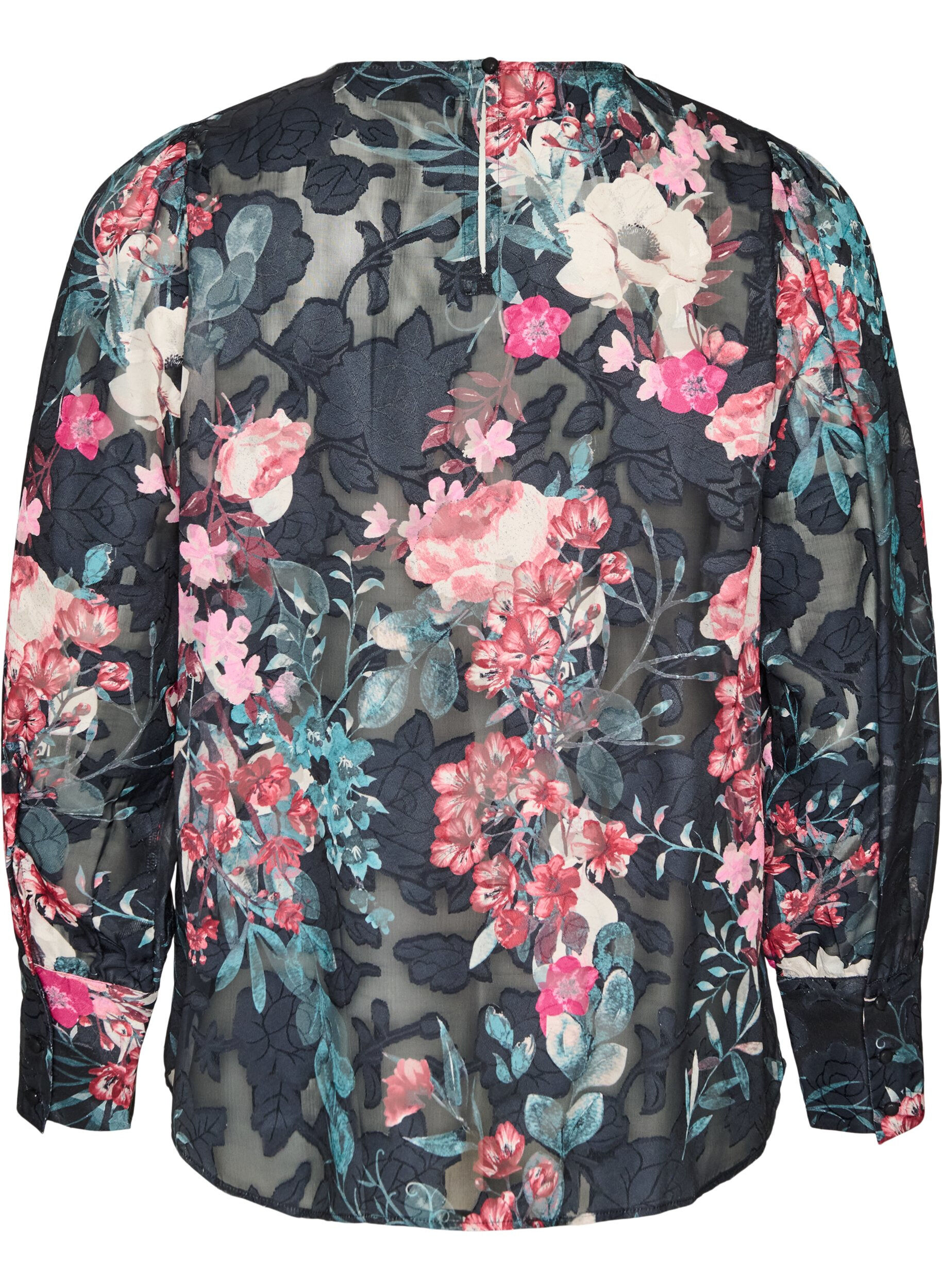 ZizziBlouse met bloemenprint en geweven textuur, Zwart, Packshot image number 1