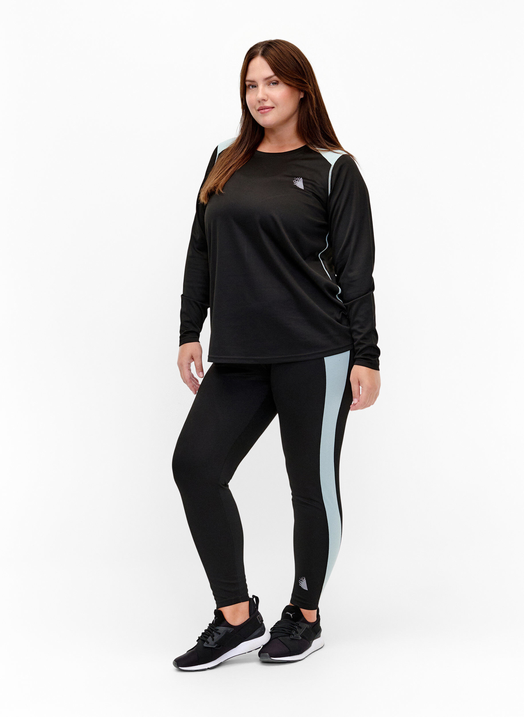 Zizzi Ski-onderbroek met contrast streep, Black w. Gray Mist, Model image number 2
