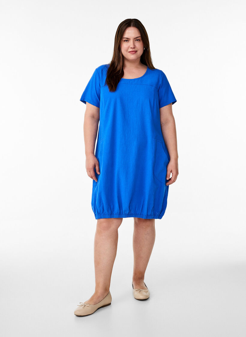 Katoenen jurk met korte mouwen, Blauw, Model image number 1