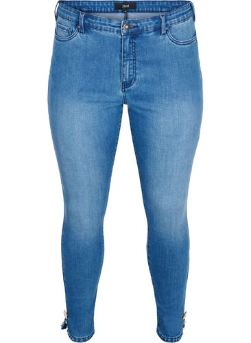 Cropped Amy jeans met kralen detail, Blue denim, Packshot image number 0