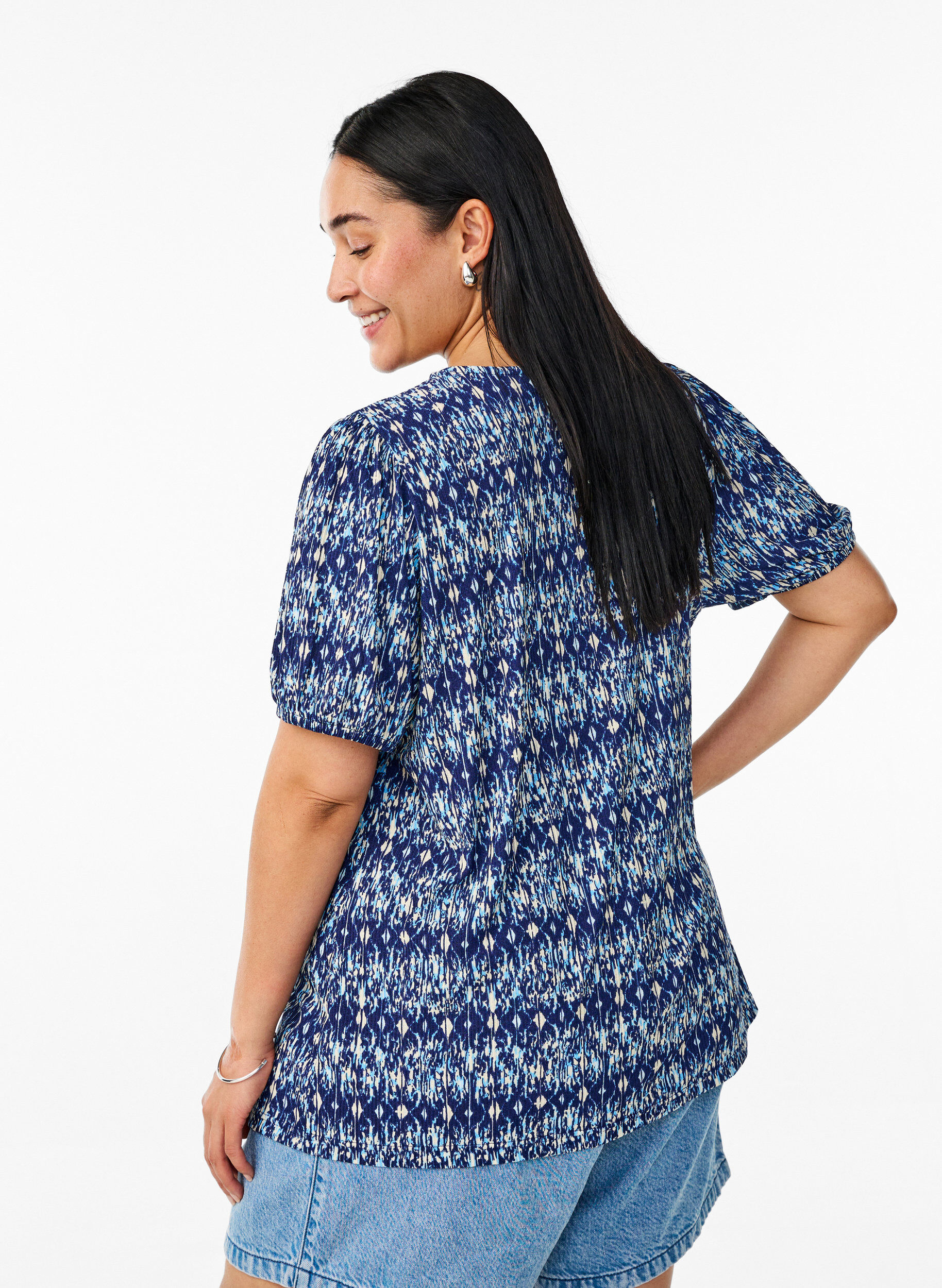 Zizzi Blouse met korte mouwen, Blauw, Model image number 2