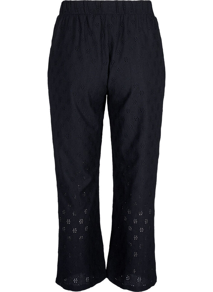 Soepelvallende broek met gaatjesmotief, Black, Packshot image number 1