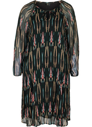 Viscose jurk met koordsluiting en print, Green Comb AOP, Packshot image number 0