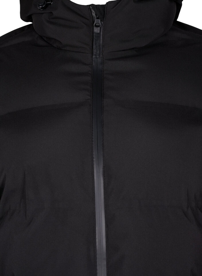 Lange puffer winterjas met capuchon, Zwart, Packshot image number 2