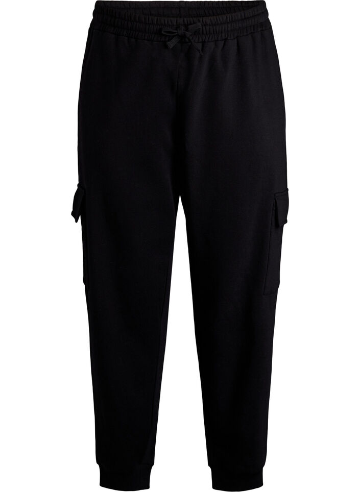 Cargo broek in zachte sweatstof, Black, Packshot image number 0