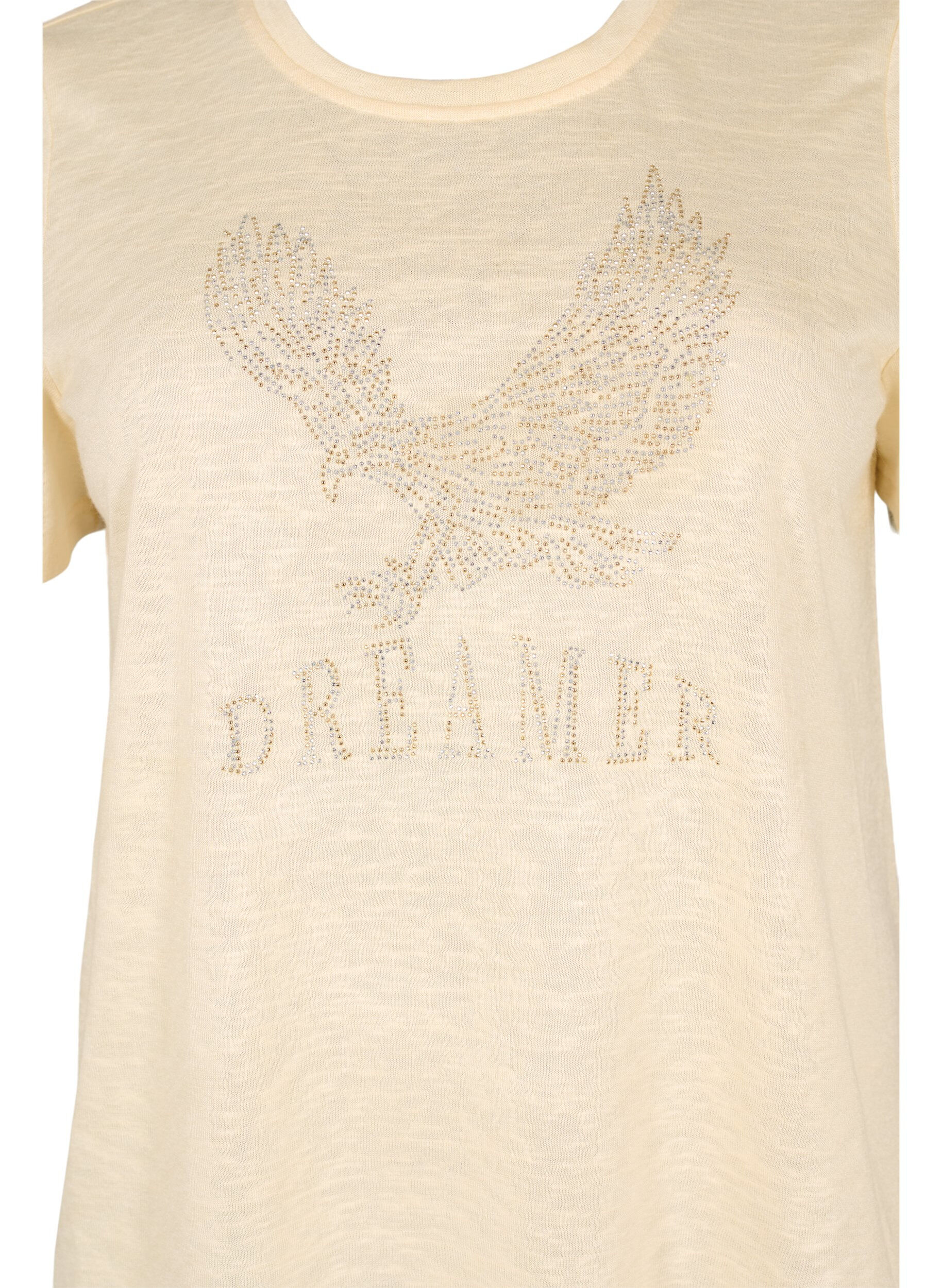 Zizzi T-shirt met klinknagels en ronde hals, Buttercream, Packshot image number 2