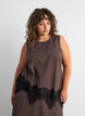 Geruite top met asymmetrische kanten afwerking, Bruin, Model image number 0