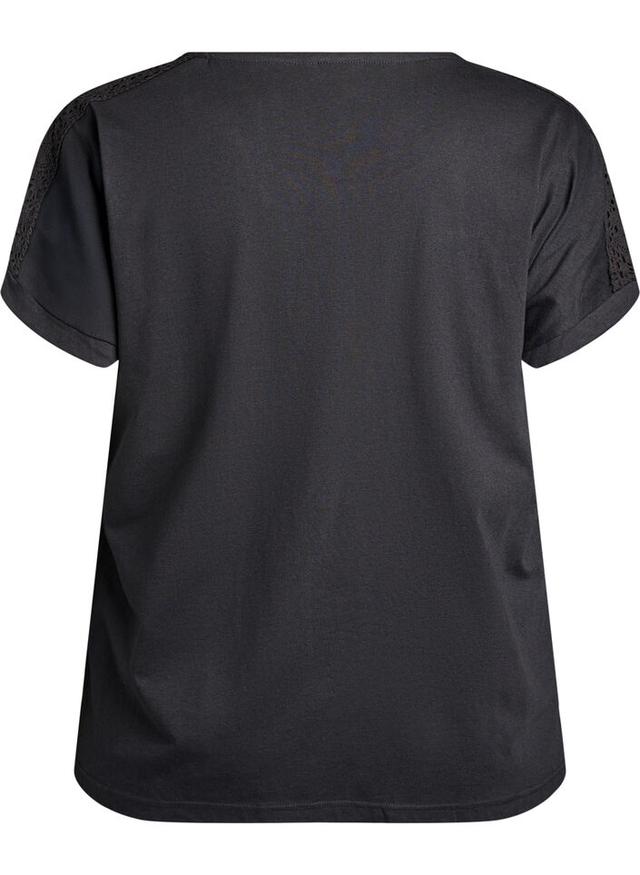 Katoenen T-shirt met haakdetail, Zwart, Packshot image number 1