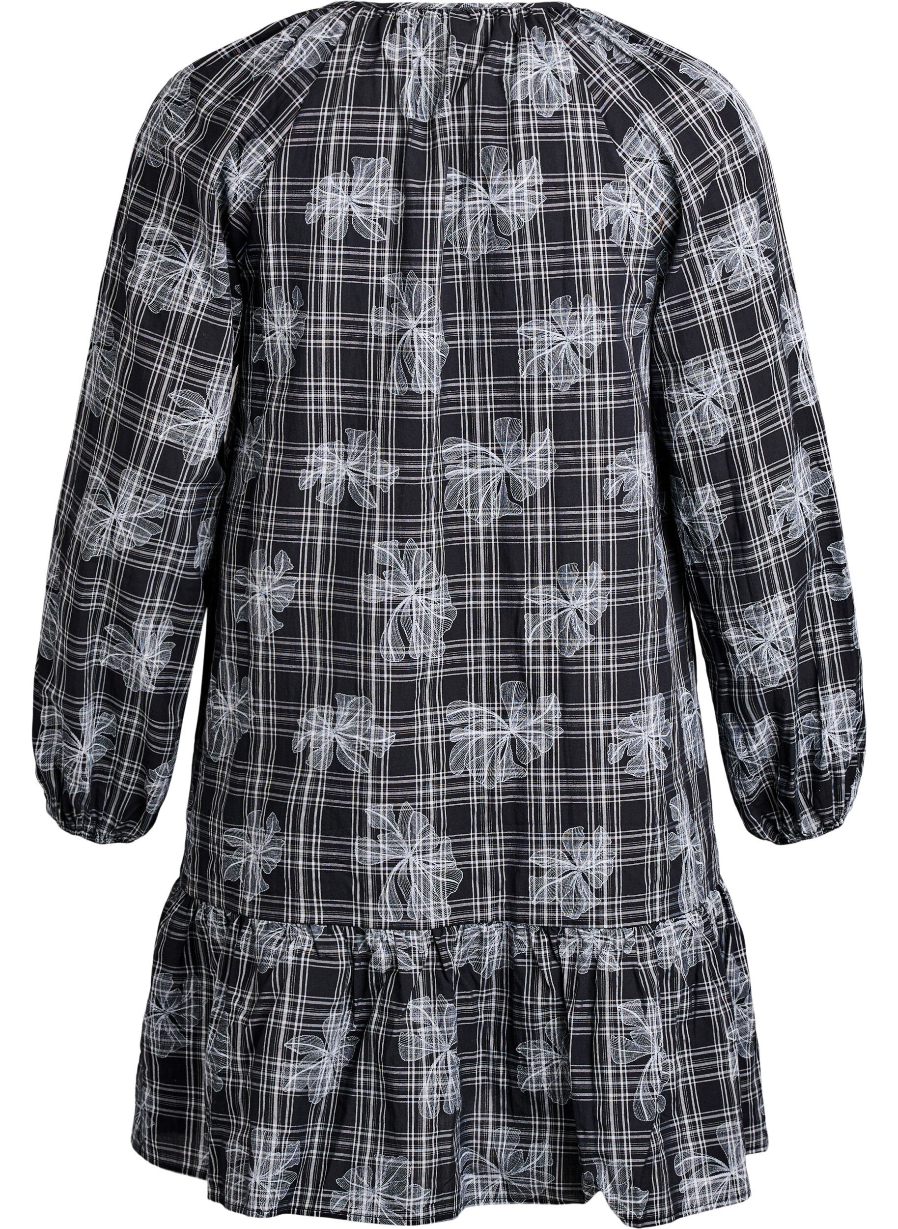 Zizzi Korte jurk met ruitjes en bloemenprint, Zwart, Packshot image number 1