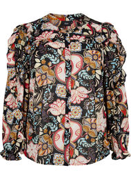 Shirt blouse met ruches en paisleyprint, Black Paisley