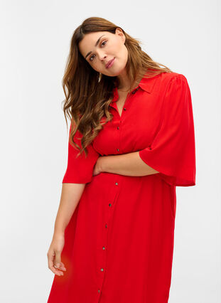 Blouse jurk met 3/4 mouwen, Fiery Red, Model image number 1