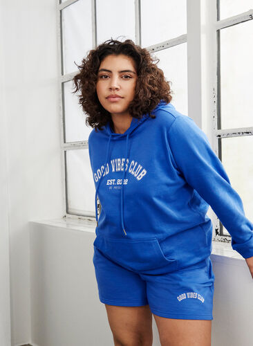 Sweatshirt met tekstopdruk en capuchon, Dazzling Blue, Image image number 0