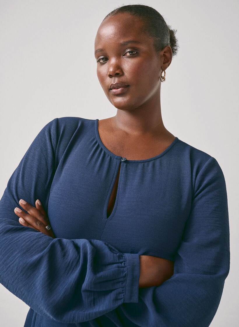 Jurk met lange mouwen en een riem met een striksluiting, Navy Blazer, Image image number 0