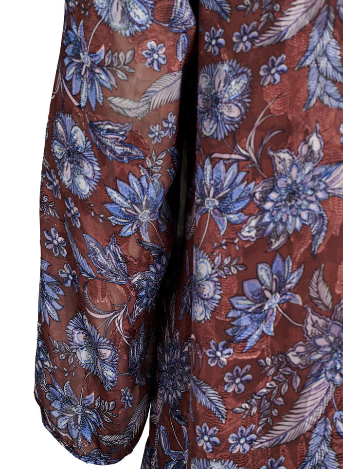Midijurk met bloemenprint en ruchezoom, Bruin, Packshot image number 3