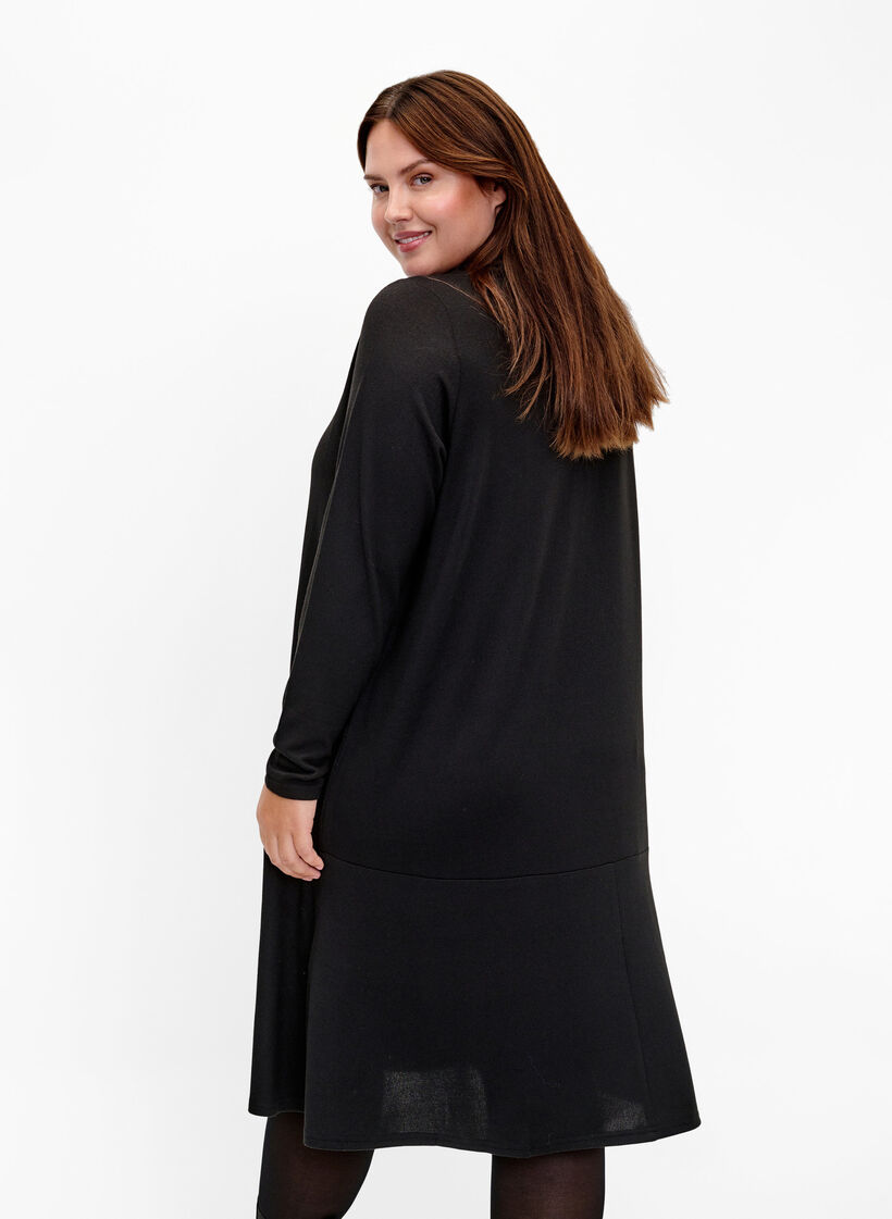 Jersey-jurk met hoge hals en zakken, Zwart, Model image number 2