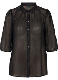 Transparante blouse met 3/4 pofmouwen, Black