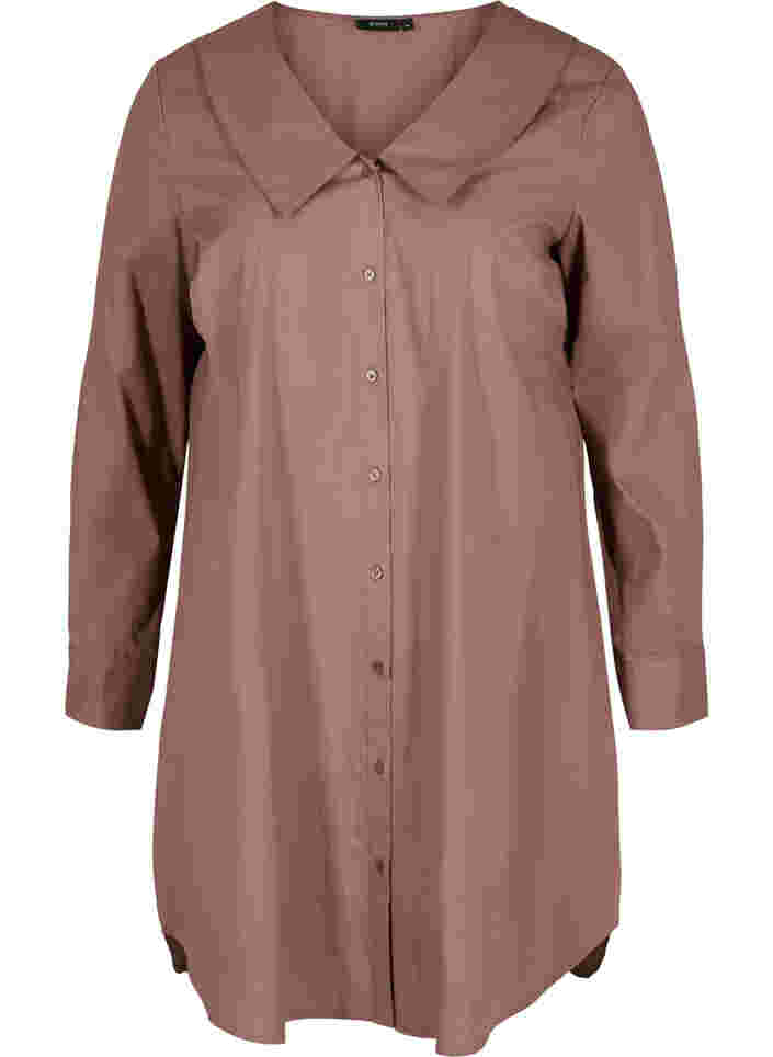Lange, katoenen blouse met grote kraag, Deep Taupe, Packshot image number 0