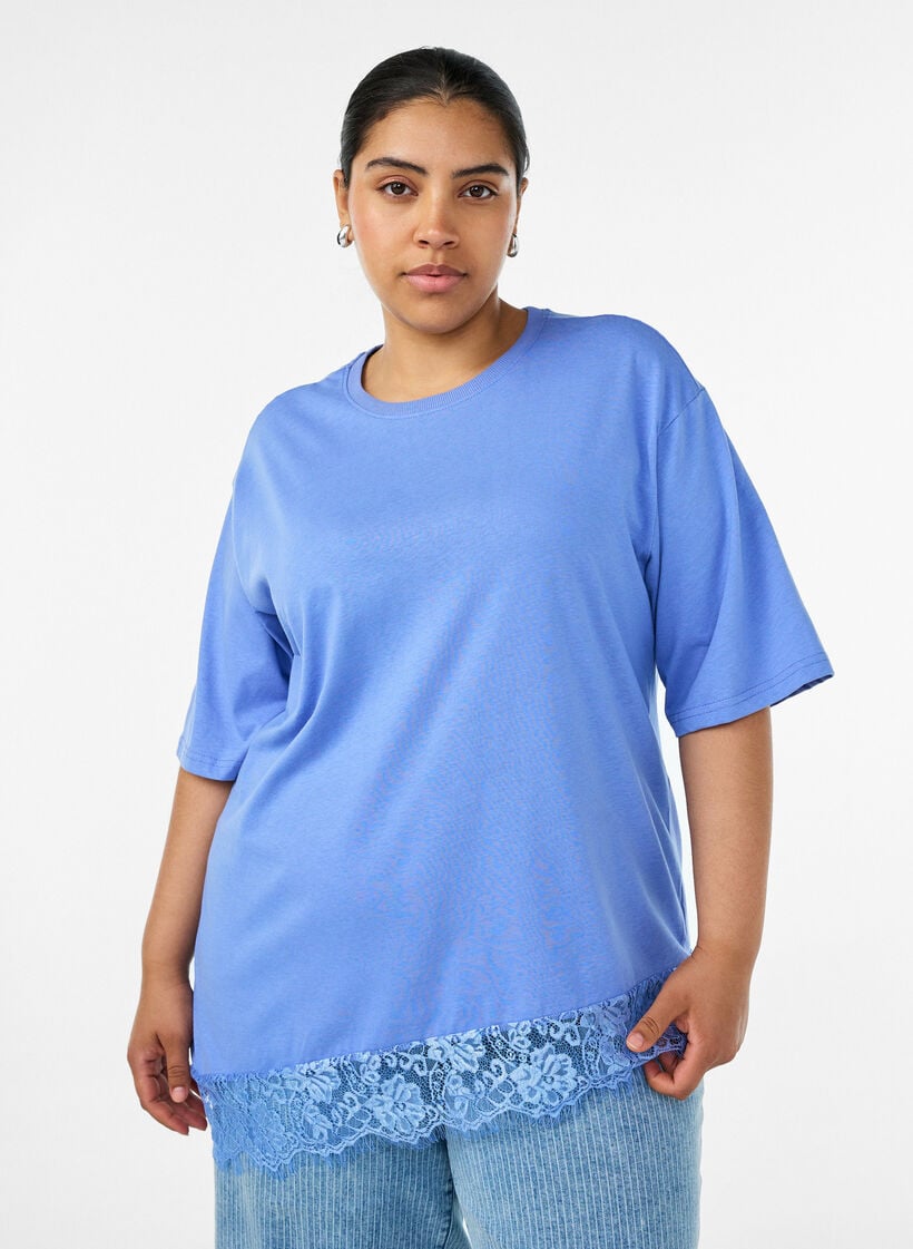 T-shirt met asymmetrische kanten zoom, Paars, Model image number 0