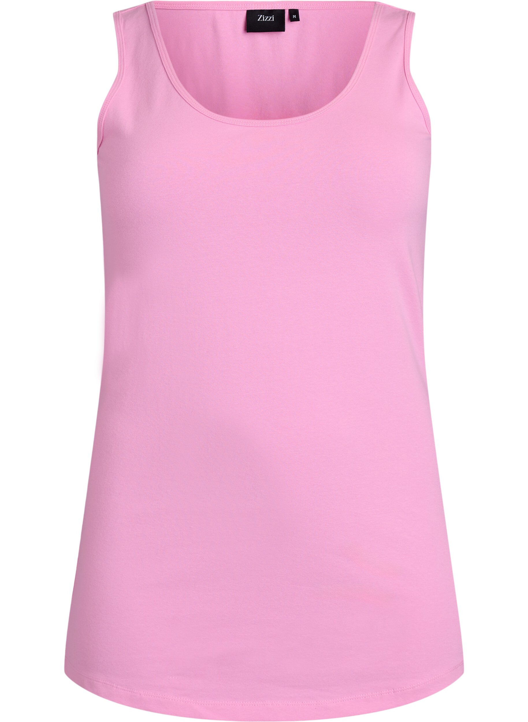 ZizziSolide kleur basis top in katoen, Roze, Packshot image number 0