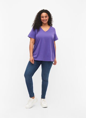 T-shirt met korte mouwen en v-hals, Ultra Violet, Model image number 2